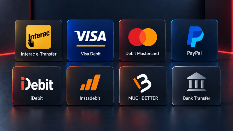 Canadian sportsbook payment methods including Interac, Visa Debit, PayPal and e-wallets